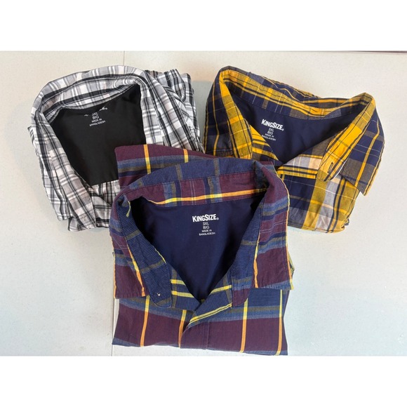 KingSize Mens 3XL Big Plaid Short Sleeve Button Down Shirt Lot of 3 Multicolor - Picture 1 of 16